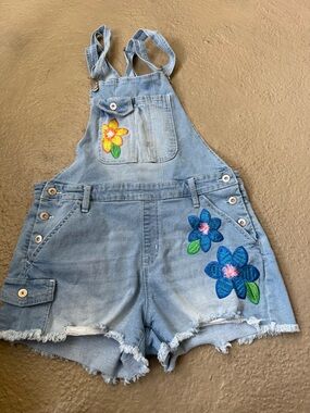 No Boundaries Light Blue Denim Short Overalls